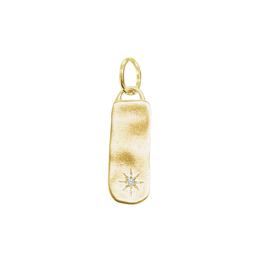 Diamond Initial Gold Bar Charm (Plain Pendant  - No stamping or engraving)