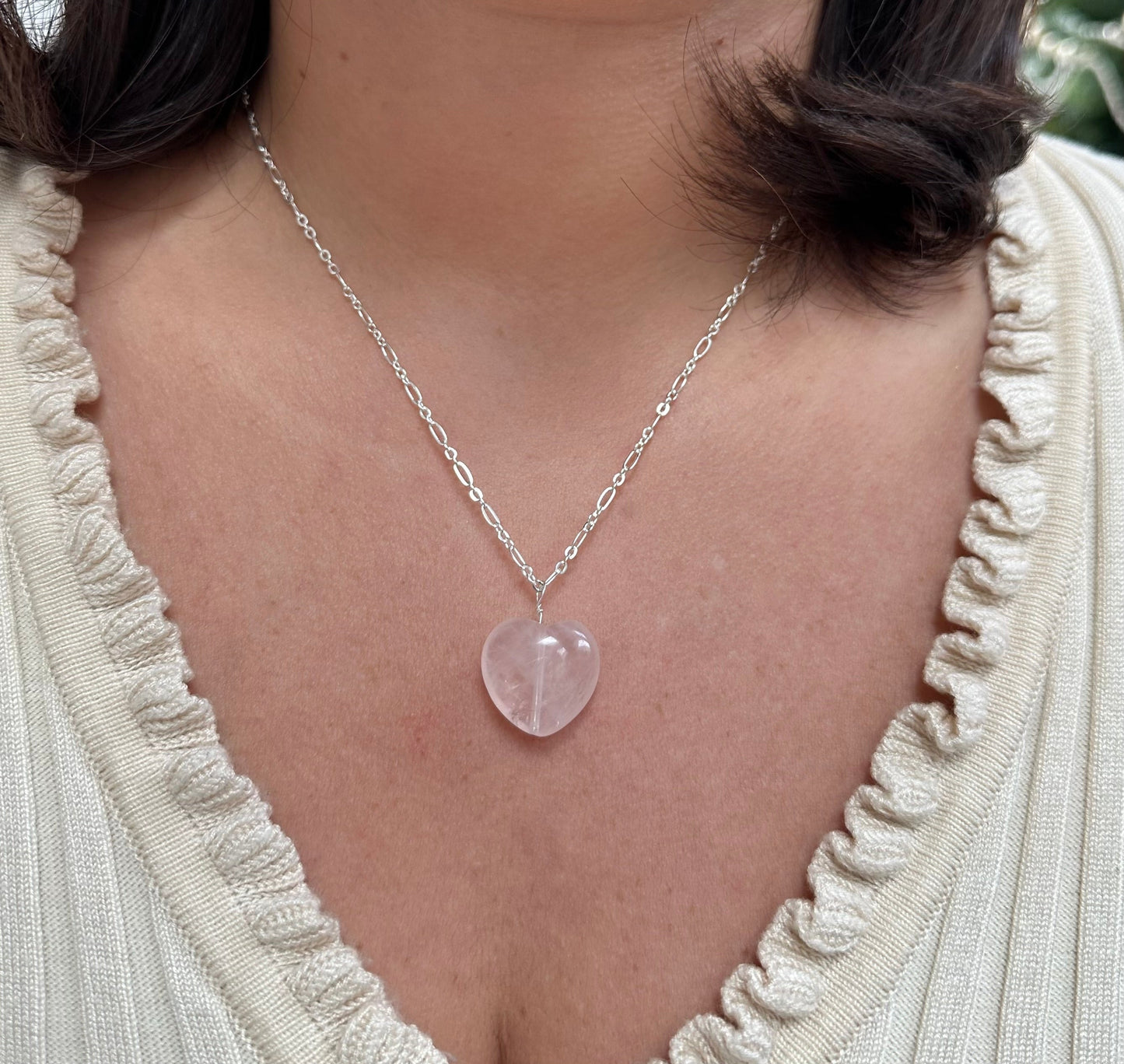 Give A Little Love Rose Quartz Heart Sterling Silver Pendant (NO CHAIN)