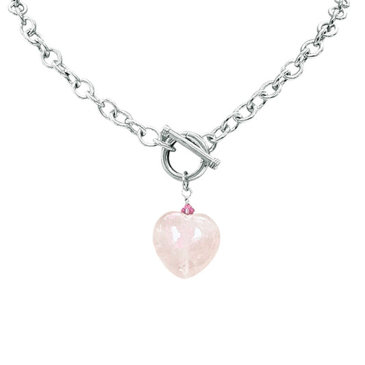 Give A Little LOve Rose Quartz Heart On Sterling Silver Toggle Chain