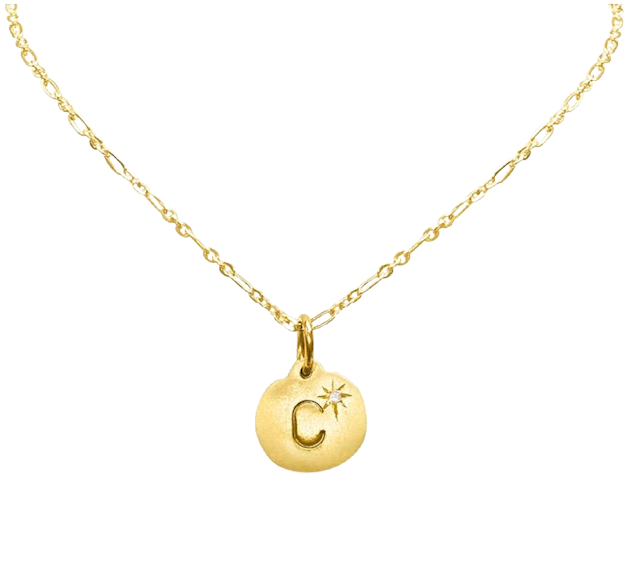 1 Gold Diamond Initial Charm suspended from Gold Petite Paperclip Chain (INCLUDES CHAIN & 1 CHARM)